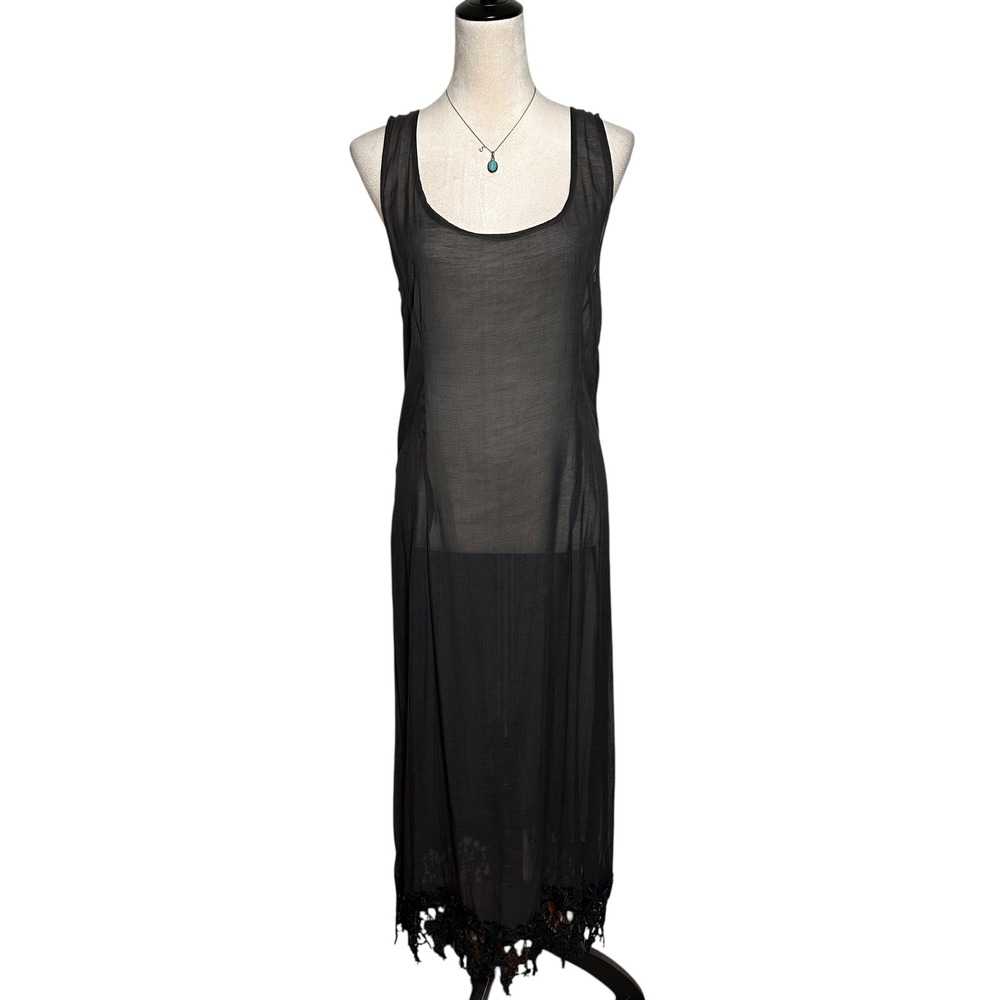 New Options Kate Geddes Black Sheer Beach Cover Up Minimalist Maxi Dress Large